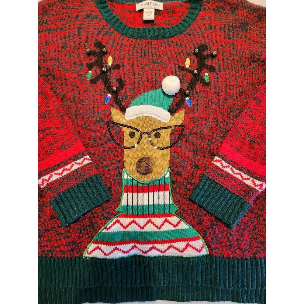 99 Jane Street Womens Medium  Reindeer   Sequins Ugly Christmas‎ Knit Sweater